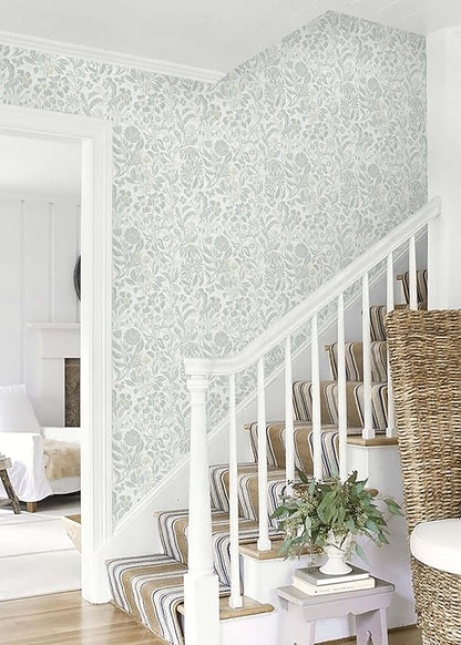 Heroad Floral Contact Paper Green Peel and Stick Wallpaper Botanical Self Adhesive Removable Stick on Wall Paper for Cabinets Drawers Waterproof Bathroom Pantry Wall Decor Vinyl Roll 17.3''x78.7''