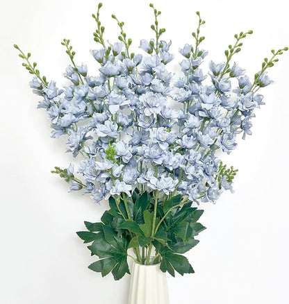 8 pcs Dusty Blue Delphinium Artificial Flowers, 34.25''Artificial Snapdragon Flowers Tall Fake Flowers Silk Flowers Faux Delphinium Bulk for Tall Vase Home Wedding Garden Table Decor (Dusty Blue)