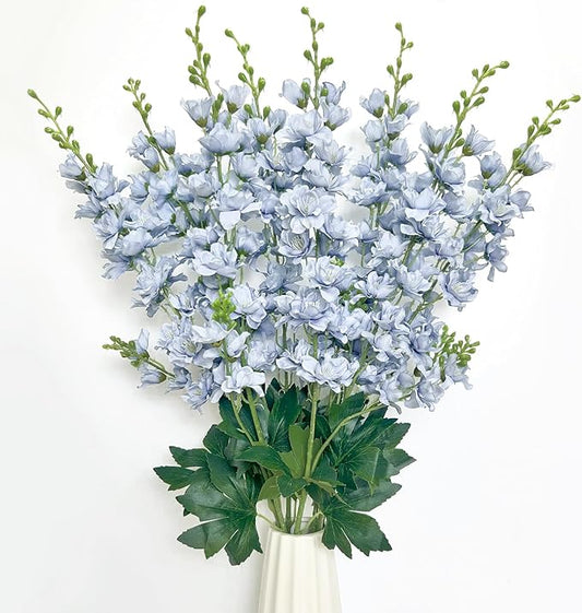 8 pcs Dusty Blue Delphinium Artificial Flowers, 34.25''Artificial Snapdragon Flowers Tall Fake Flowers Silk Flowers Faux Delphinium Bulk for Tall Vase Home Wedding Garden Table Decor (Dusty Blue)