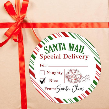 Christmas Gifts Tags Stickers from Santa, 30 Pcs Christmas Name Tags for Gifts, 2.5x2.5 Inch Holiday Presents Sticker Labels, Festive Chrismas Name Tag for Gift Wrapping Bags Classroom-D07