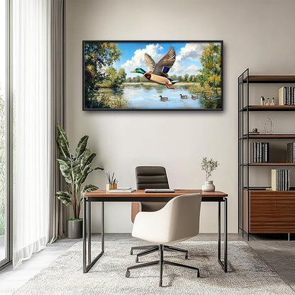 Farmhouse Duck Large Wall Art Framed Rustic Wall Decor for Living Room Lake Duck Hunting Pictures Oversized Canvas Print Painting Modern Extra Large Framed Artwork for Bedroom Office 60"x30"