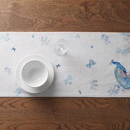 Maison d' Hermine Tablerunners 100% Combed Cotton Premium Table Runner Decorative Table Cover, Home, Kitchen, Parties & Camping, Peacock Utopia, Double Layer - (14.50"x72")