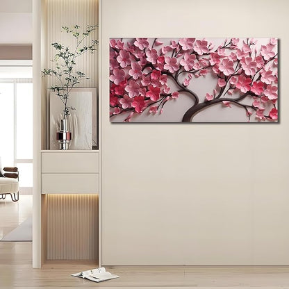 Flower Canvas Wall Art for Living Room Tree Pictures Wall Decor for Bedroom Pink Wall Art for Office Women Size 20 x 40 Inch