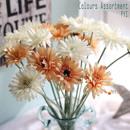 12pcs Artificial Gerbera Daisies,22 Inch Long Stem Silk Daisy Flowers,Realistic Artificial Flower Mums for Home Décor Centerpiece Wreath Supplies Wedding Bouquet,Elegant Yellow
