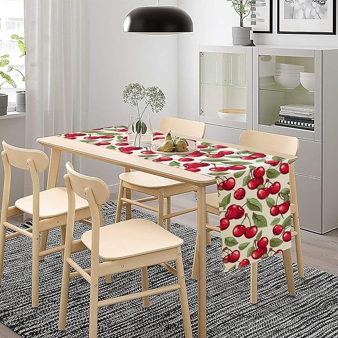 Cherry Table Runner,Spring Summer Fruit Tropical Birthday Party Decorations Dining Room Home Kitchen Table Decor 13 x 90Inch