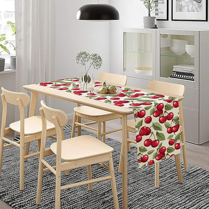 Cherry Table Runner,Spring Summer Fruit Tropical Birthday Party Decorations Dining Room Home Kitchen Table Decor 13 x 90Inch