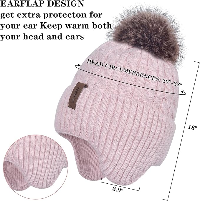 FENELY Women's Knitted Warm Beanie Winter Hat, Warm Chunky Snow Hat with Pompom