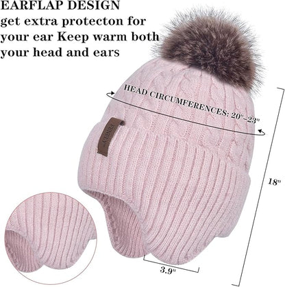 FENELY Women's Knitted Warm Beanie Winter Hat, Warm Chunky Snow Hat with Pompom