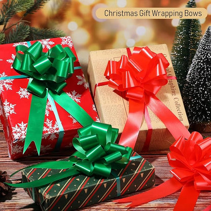 100 Pcs 5 Inch Christmas Pull Bows for Gift Wrapping, Gift Wrapping Pull Bows with Ribbon for Christmas Presents Wedding Decor Basket Bag Holiday Decor(Red, Dark Green)
