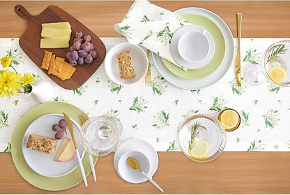 Solino Home Lily Floral Print Table Runner 72 Inches Long - 100% Pure Linen Table Runner 14 x 72 Inch - Machine Washable - Lily of The Valley/White Print