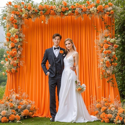 Orange Backdrop Curtain 10 Panels-Wrinkle-Free Curtains Polyester Photography Drapes for Baby Shower Birthday Party Photo Background Backdrop Stand- 40 X10FT (Orange)