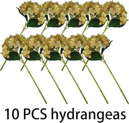 Yellow Hydrangea Artificial Flowers,10 Pcs Yellow Faux Hydrangea Flowers,Artificial Hydrangeas Flowers with Stems,Fake Hydrangeas,Silk Hydrangeas Flowers with Stems for Home Decor