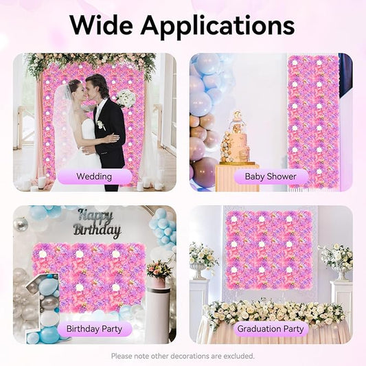 24 Pack Flowers Wall Panels Artificial Floral Wall Mat Handmade 3D Silk Rose Hydrangea Dahlia Floral Panels for Photo Background Home Party Wedding Backdrop Decoration, 24 x 16 inch (24 pcs)