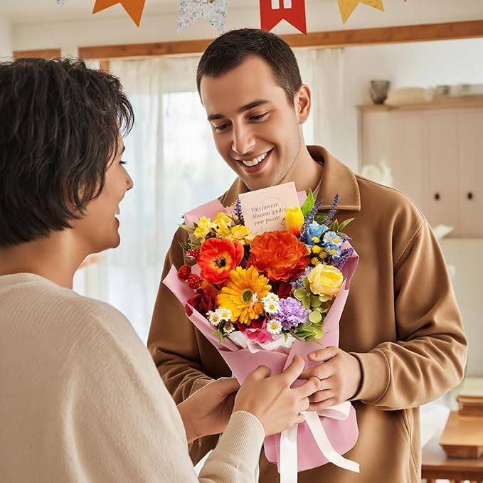 TINGE TIME Aritifical Flowers Bouquet, Rainbow Roses Gift Bouquet, Birthday Gifts for Women, Eternal Roses Bouquet for Grandma Wife Anniversary Housewarming