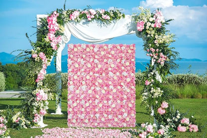 Rose Flower Wall Backdrop Panels 5ftx3.74ft Pink White Artificial Wedding Backdrop 3D Fake Floral Wall for Baby Shower Birthday Party Stage Photo Home Decor
