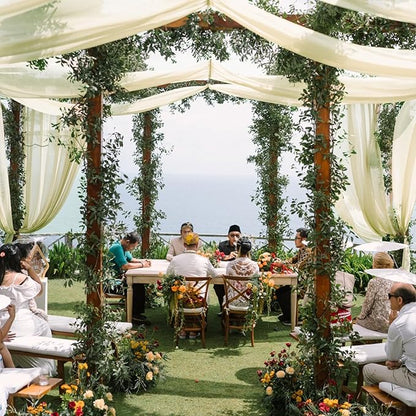 VOK Wedding Arch Draping Fabric Chiffon Fabric, 29in x 18Ft Sheer Chiffon Outdoor Curtain for Wedding Ceremony Birthday Party Decoration (Light Yellow,1 Panel)