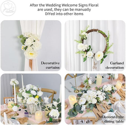 Artificial Wedding Arch Flowers for Wedding Sign,Set of 2 for Wedding Welcome Ceremony Sign,Faux Floral Swags,Wedding, Banquet and Reception Backdrop Floral Decoration (White Champagne)