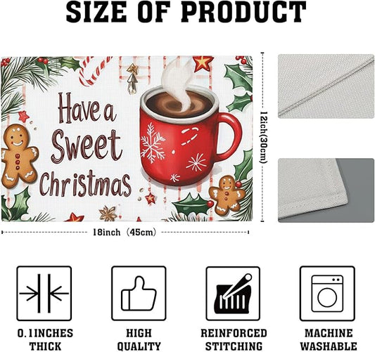 Christmas Placemats Set of 4,Have a Sweet Christmas Placemats Dining Table Mat Set,12x18 Washable Stain Resistant Wipeable Cloth Placemat for Kitchen Buffet Parties