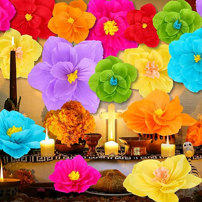 Giant Paper Flowers Artificial Large Paper Flower Decoration for Handcrafted Wall Backdrop Christmas Mexican Wedding Graduation Bridal Shower Birthday Party Supplies(Mexican Fiesta,18 Pcs)