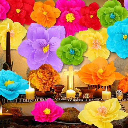 Giant Paper Flowers Artificial Large Paper Flower Decoration for Handcrafted Wall Backdrop Christmas Mexican Wedding Graduation Bridal Shower Birthday Party Supplies(Mexican Fiesta,18 Pcs)