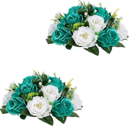 Flower Centerpieces for Wedding Tables: Wedding Table Decorations Teal & White Flower Balls Centerpieces for Engagement Cerebration Party Center Pieces 2 Packs