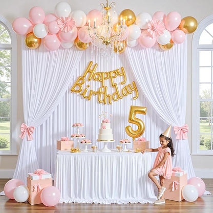 gogoparti 20x12 ft White Wrinkle-Free Backdrop Curtain for Weddings & Parties - 4 Panels (5x12 ft Each) for Birthday, Baby Shower, Halloween Photography Background