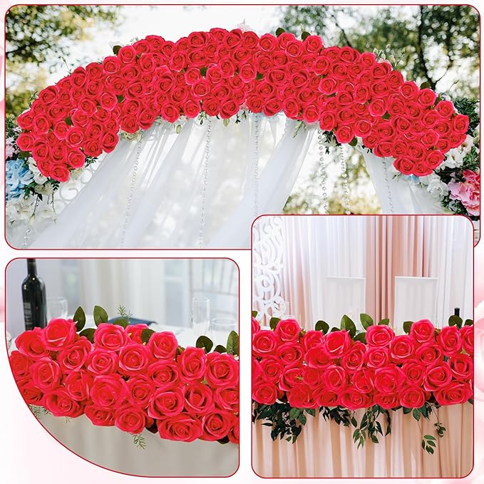 80 Pcs Roses Artificial Flowers, Silk Red Artificial Flowers Petals Long Stem Roses for Wedding Bouquet Home Party Decor