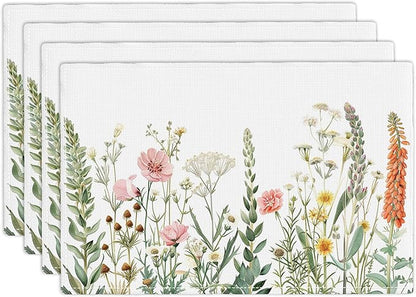 Floral Placemats Set of 4 Flower Daisy Spring Table Mats Washable Place Mats for Home Party Indoor Kitchen Dining Table Decoration 12x18 Inch