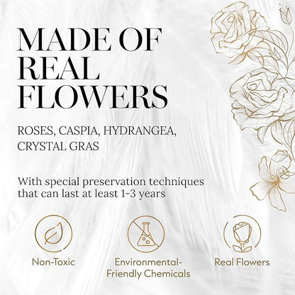 GLAMOUR BOUTIQUE Preserved Flowers Bouquet - Flowers Forever in a Box with Hydrangeas & More, Gift Ready for Anniversary, Birthday, Mother's Day, Long-Lasting 1-3 Years - Orange