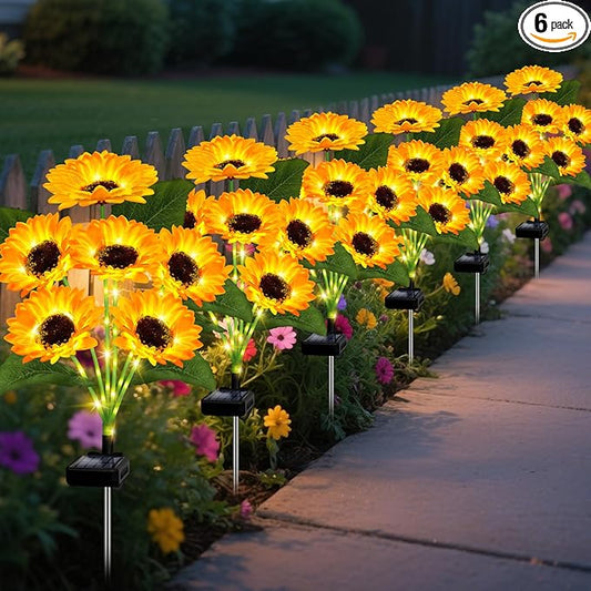 6 Pack with 36 Sunflower Lights,Solar Lights Outdoor Garden Decor,Solar Flowers Lights Waterproof,Sunflowers Birthday Gifts for Mom Women Grandma,Decorative Stakes Lights for Landscape Yard Patio Lawn