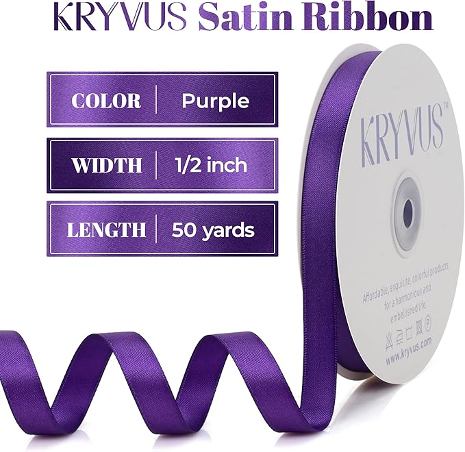 Purple Satin Ribbon, Double Faced 1/2 Inch X 50 Yards Purple Ribbon, Premium Satin Ribbon for Gift Wrapping, Crafts, Hair Bow Making, Sewing, Flower Bouquet, Wedding Party Decor