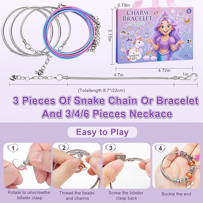 Taybonds Charm Bracelet Making Kit, DIY Jewelry Craft Toys, Creative Unicorn Mermaid Gift with Bracelets and Necklaces