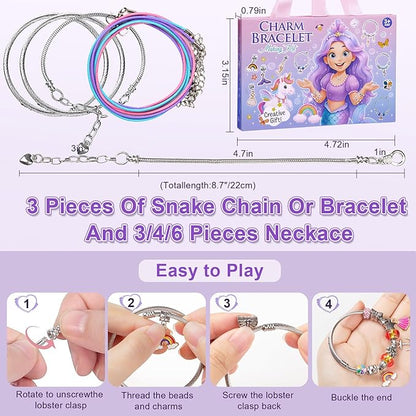 Taybonds Charm Bracelet Making Kit, DIY Jewelry Craft Toys, Creative Unicorn Mermaid Gift with Bracelets and Necklaces