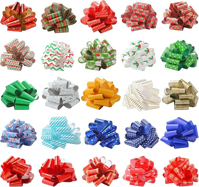 3 otters 26Pcs Christmas Bows for Gift Wrapping, 6.2inch Christmas Pull Bows for Xmas Present Gift Wrapping Holiday Decorative