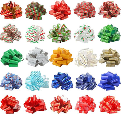 3 otters 26Pcs Christmas Bows for Gift Wrapping, 6.2inch Christmas Pull Bows for Xmas Present Gift Wrapping Holiday Decorative
