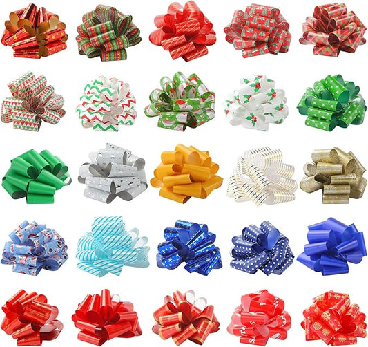 3 otters 26Pcs Christmas Bows for Gift Wrapping, 6.2inch Christmas Pull Bows for Xmas Present Gift Wrapping Holiday Decorative