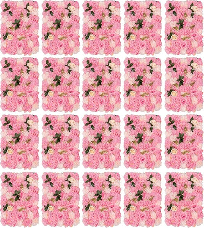 20 PCS Artificial Flower Wall Panel,Each Panel 24" x 16"3D Silk Rose Hydrangea Floral Backdrop,Handmade Eco-Friendly Flower Wall Photo Backdrop Decor (type2)