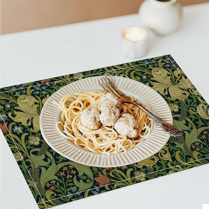 Vintage Floral Placemats Set of 4, William Morris Retro Boho Botanical Plant Place Mats, Heat Resistant Non Slip Cotton Linen Dining Table Mats for Home Kitchen Party 18x12 Inch