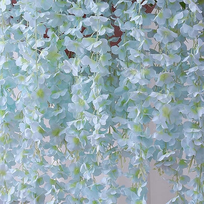 Duovlo 12 Piece Artificial Silk Wisteria Vine 3.6 Feet Hanging Flower Garland String Home Party Wedding Decor (Light Blue)