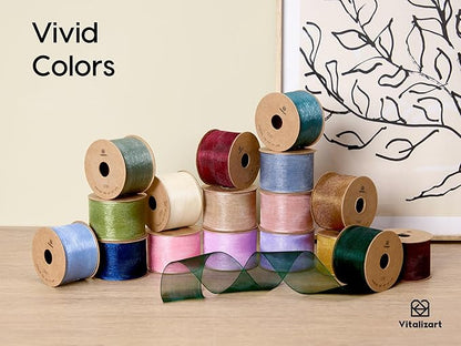 Vitalizart 1.5" x 45 Yards Organza Ribbon Set 9 Rolls x 5 Yd Sheer Ribbon for Gift Wrapping Crafts Christmas Tree Bows Wedding Invitations Wreaths Party Decor Bouquet DIY Projects (Mixed Colors)