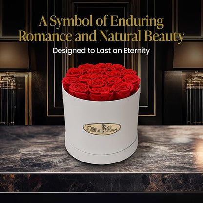 The Eternity Rose 16-Piece Preserved Roses in a Luxury Gift Box – Real Roses in White Round Box – A Valentine’s Gift as Everlasting as Your Love