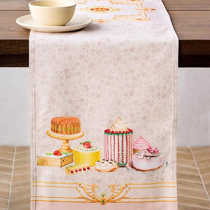 Maison d' Hermine Tablerunners 100% Combed Cotton Premium Table Runner Decorative Table Cover, Home, Dining, Cocktail Party & Camping, Pastries (Double Layer) - (14.50"x72")