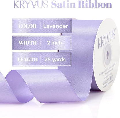 Lavender Satin Ribbon, Double Faced 2 Inch X 25 Yards Lavender Ribbon, Premium Satin Ribbon for Gift Wrapping, Crafts, Hair Bow Making, Sewing, Flower Bouquet, Wedding Party Decor