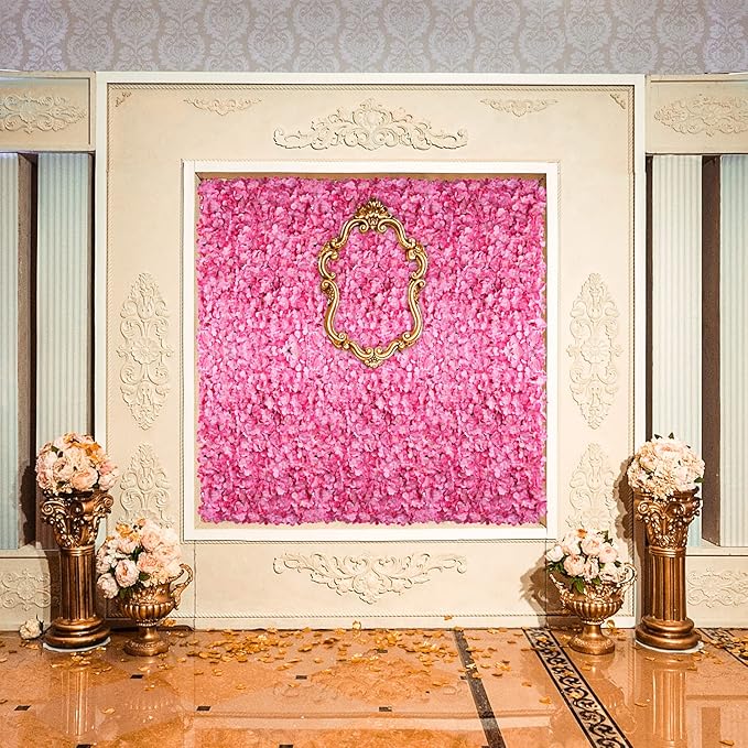 BLOSMON Flower Wall Panel Backdrop - 12 Pcs 24 x 16 Inch Pink Artificial Hydrangea Floral Backdrop for Wedding Party Baby Bridal Shower Decor, Hanging Fake Silk Flower Backdrop Decoration