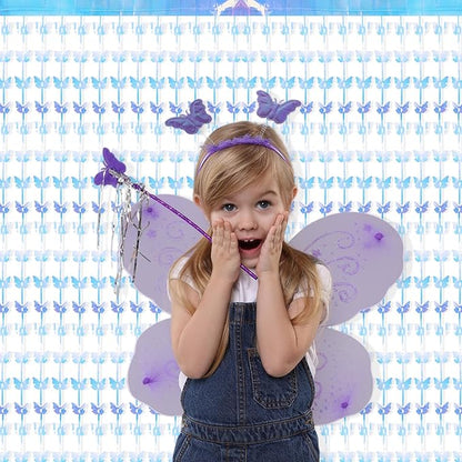 BRAVESHINE Iridescent Hanging Butterfly Foil Fringe Curtain - 2 Pack 3.2x6.6ft Holographic Party Streamers Backdrop for Baby/Bridal Shower/Mermaid/Frozen/Fairy/Princess/Butterfly Birthdays Decorations