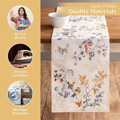 Maison d' Hermine Table Runner 100% Cotton Double Layer Table Runners 108 inches Long for Thanksgiving Christmas Decorations Home Kitchen Dining Party Wedding (Equinoxe - Beige, 14.5" x 108")