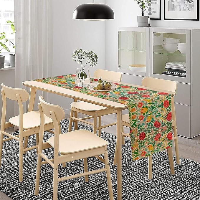 William Morris Original Design Red Rose Table Runner Vintage Floral Table Runner for Dining Table Decor 13 x 108 Inch