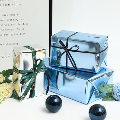 FWSA WRAPS Blue Gift Wrapping Paper Roll Solid Color Mirror Film Floral Wrapping Paper for Wedding, Christmas, Valentine's, Mother's Day, Birthday, Holiday 22x360 inches (Blue)