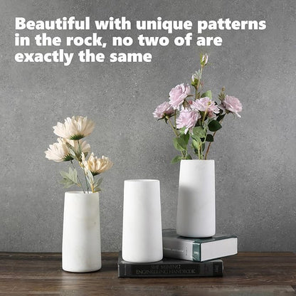 White Marble Vase for Flowers, 8.66" Minimalist Modern Frosted Flower Vase for Home Decor, Decorative Vases for Centerpieces, Living Room, Dining Table, Office, Boho Farmhouse Decor
