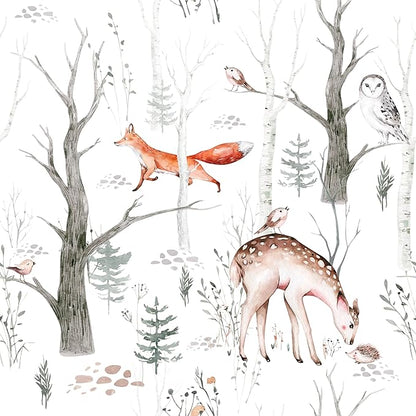Forest Animals Peel & Stick Wallpaper - Self Adhesive Plants & Vintage Pattern - Removable Wallpaper for Bathroom - 17.71in X 118.1in